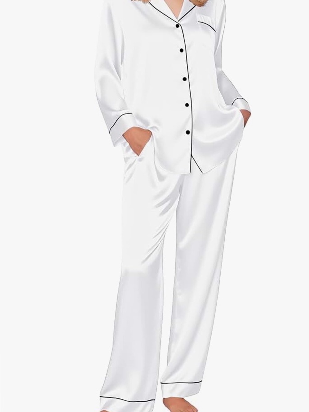 Women's White Satin Pajama Pants
